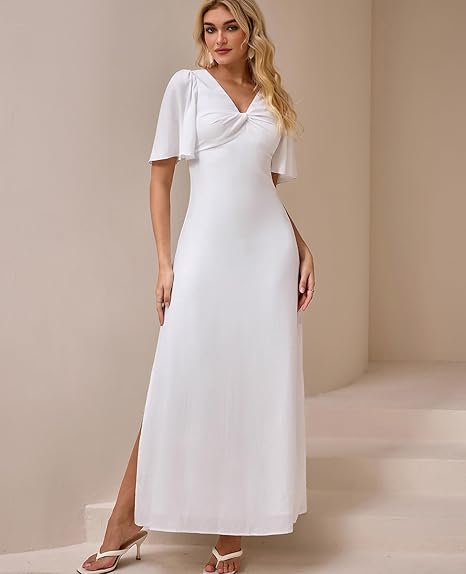 V-Neck Twisted Maxi Wedding Guest Dress